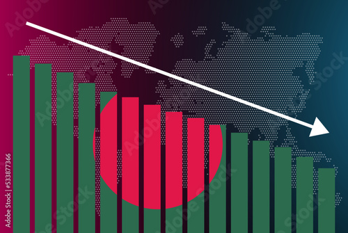 Bangladesh bar chart graph, decreasing values, crisis and downgrade concept, news banner idea, fail and decrease