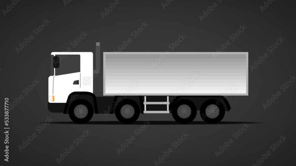 Lorry truck. Side view. Vector illustration on a black background. Cargo transportation concept.