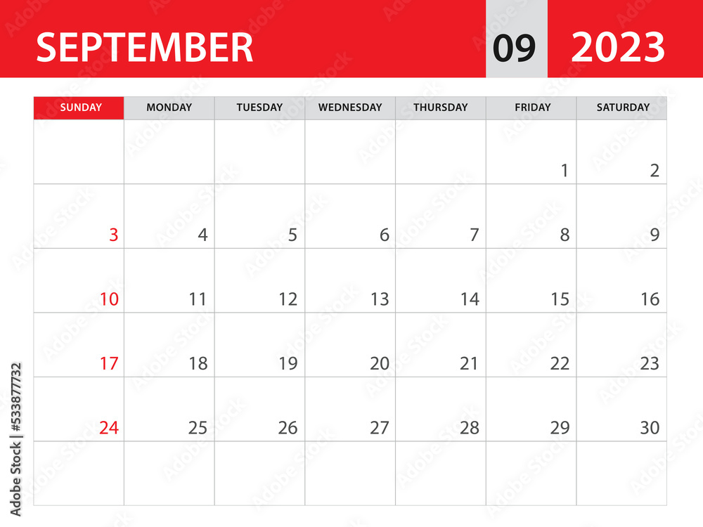 Vetor de September 2023 template - Calendar 2023 template vector