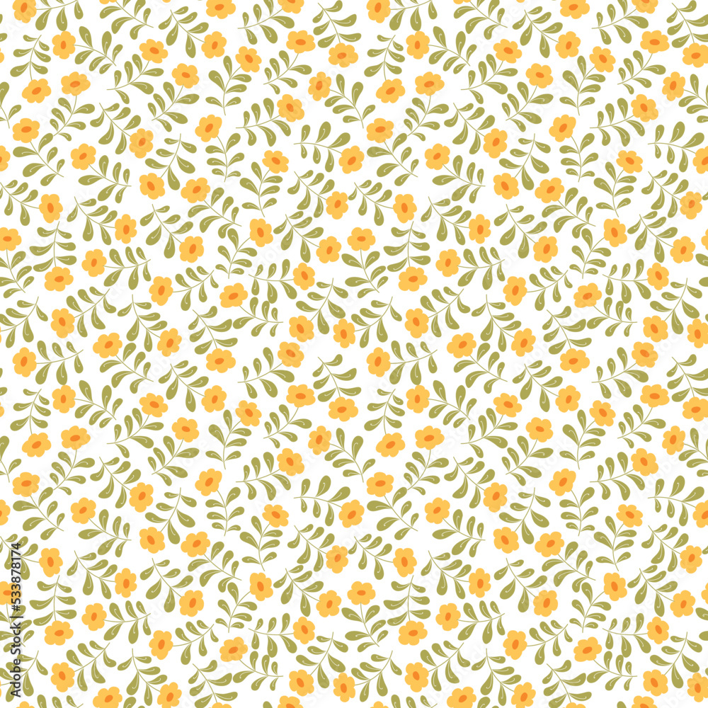 Obraz premium seamless abstract floral background. Yellowflowers on white. Vector floral pattern.