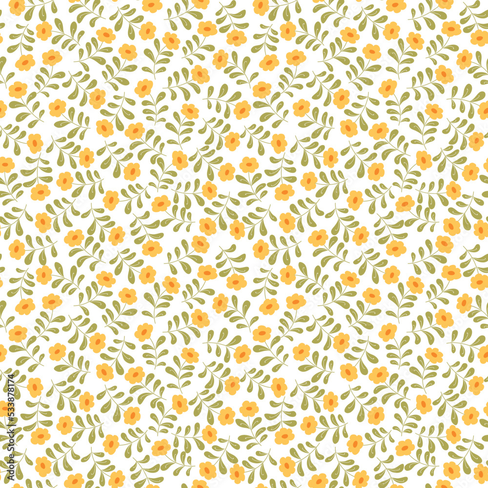 seamless abstract floral background. Yellowflowers on white. Vector floral pattern.