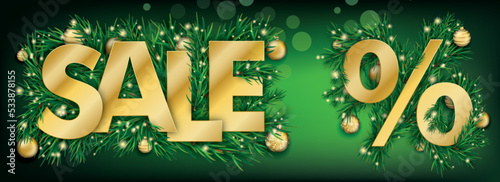 Golden Percent Sale Baubles Green Christmas Header