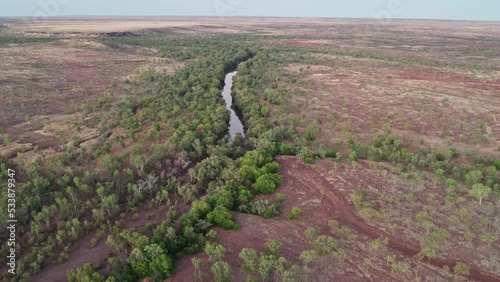 Aerial view over the Victoria River at Kalkaringi at dusk, Northern Territory, Australia. 26 August 2022. photo