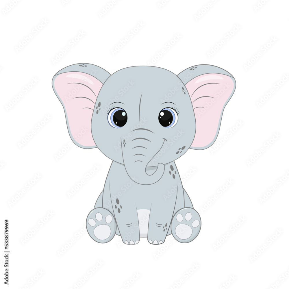 Naklejka premium Cartoon cute elephant isolated on white background. Vector illustration for dasein and print