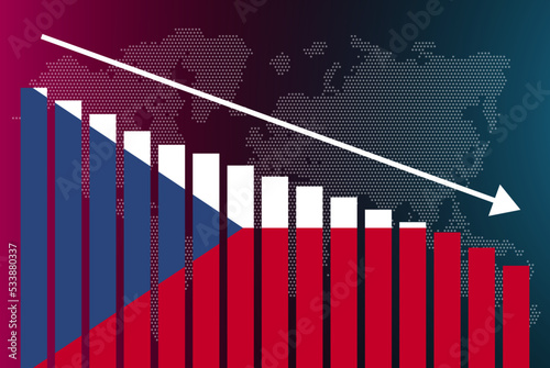 Czech Republic bar chart graph, decreasing values, crisis and downgrade concept, news banner idea, fail and decrease