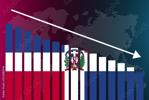 Dominican Republic bar chart graph, decreasing values, crisis and downgrade concept, news banner idea, fail and decrease