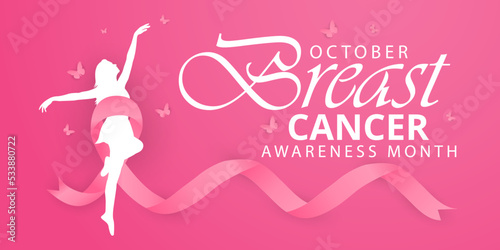 October is world breast cancer awareness month. Realistic pink ribbon butterfly woman symbol, vector illustration poster background and concept design.