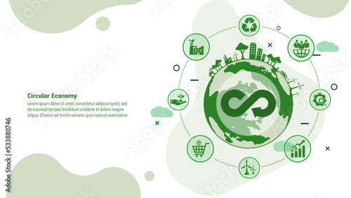 circular economy icon. The concept of eternity, endless and unlimited, circular economy for future growth of business and environment sustainable with flat design, vector illustrator. photo