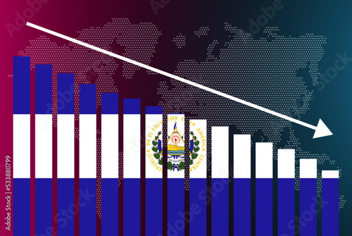 El Salvador bar chart graph, decreasing values, crisis and downgrade concept, news banner idea, fail and decrease