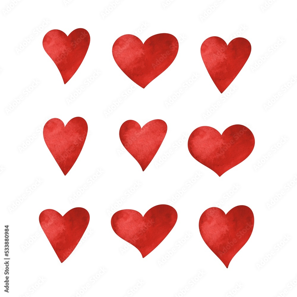 Set of watercolor hearts illustration