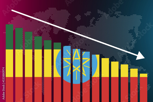 Ethiopia bar chart graph, decreasing values, crisis and downgrade concept, news banner idea, fail and decrease