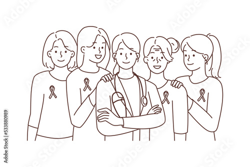 Healthy women beat cancer and female oncologist 