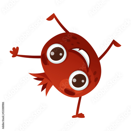 Cute Pomegranate Fruit Somersaulting Cheering Enjoying Summer Season Vector Illustration