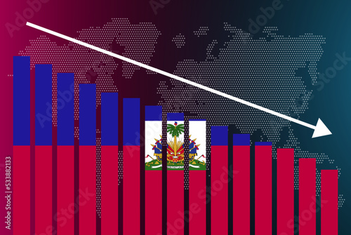 Haiti bar chart graph, decreasing values, crisis and downgrade concept, news banner idea, fail and decrease