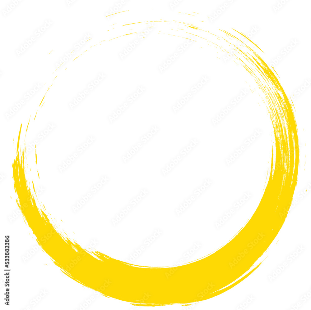 Yellow circle brush stroke vector isolated on white background. Yellow enso zen circle brush stroke. For stamp, seal, ink and paintbrush design template. Grunge hand drawn circle shape, vector Yellow circle brush stroke vector isolated on white background. Yellow enso zen circle brush stroke. For stamp, seal, ink and paintbrush design template. Grunge hand drawn circle shape, vector