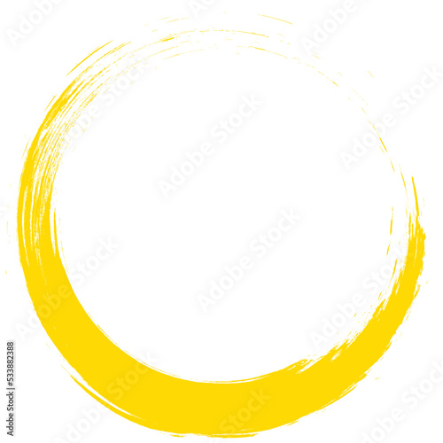 Yellow circle brush stroke vector isolated on white background. Yellow enso zen circle brush stroke. For stamp, seal, ink and paintbrush design template. Grunge hand drawn circle shape, vector