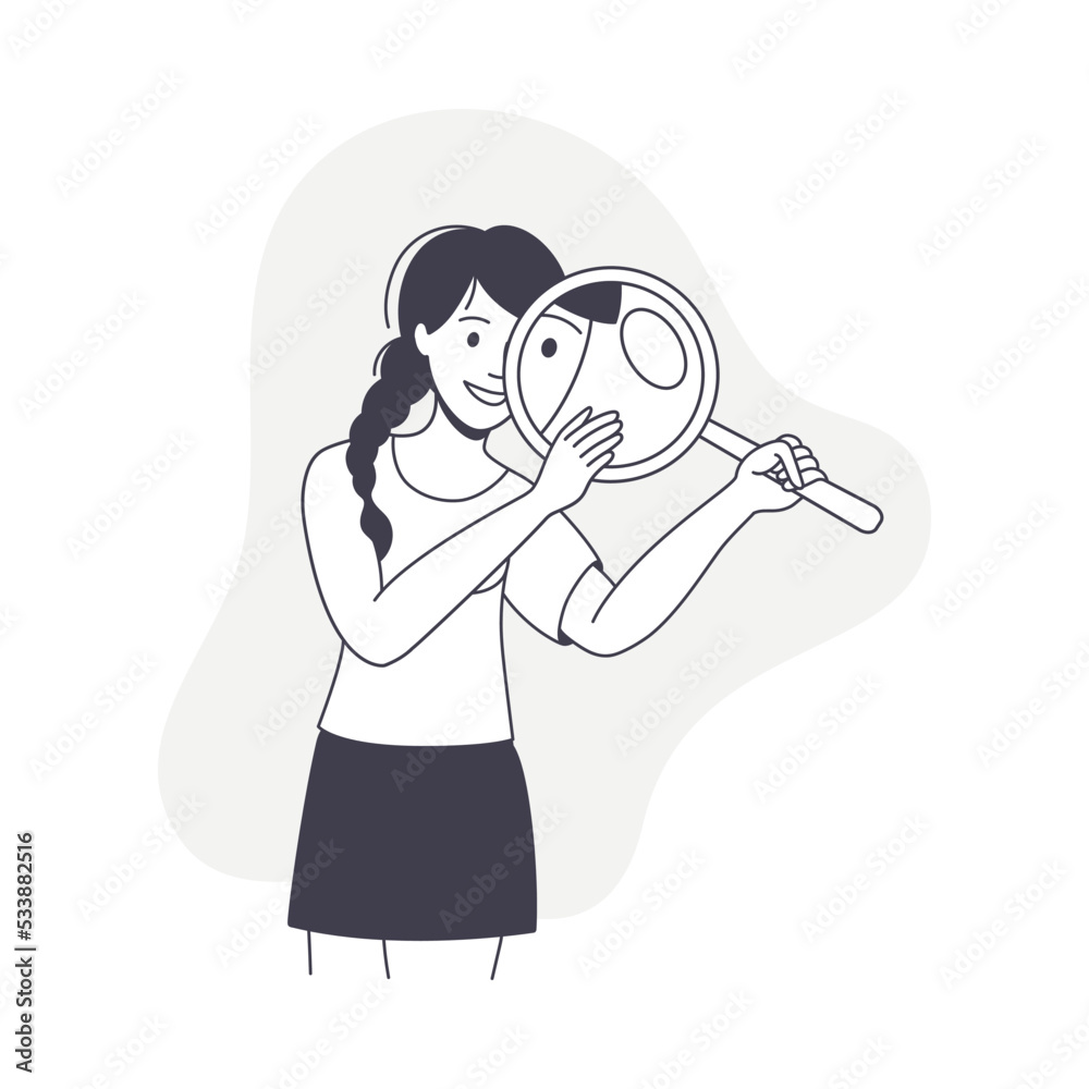 Woman Character with Magnifying Glass Looking in Future Observing Vector Illustration Woman Character with Magnifying Glass Looking in Future Observing Vector Illustration