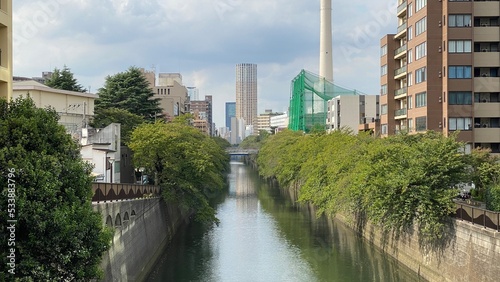 Meguro river in Meguro district, Tokyo urban city view year 2022 photo