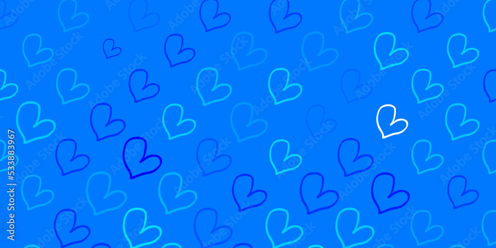 Light BLUE vector background with hearts.
