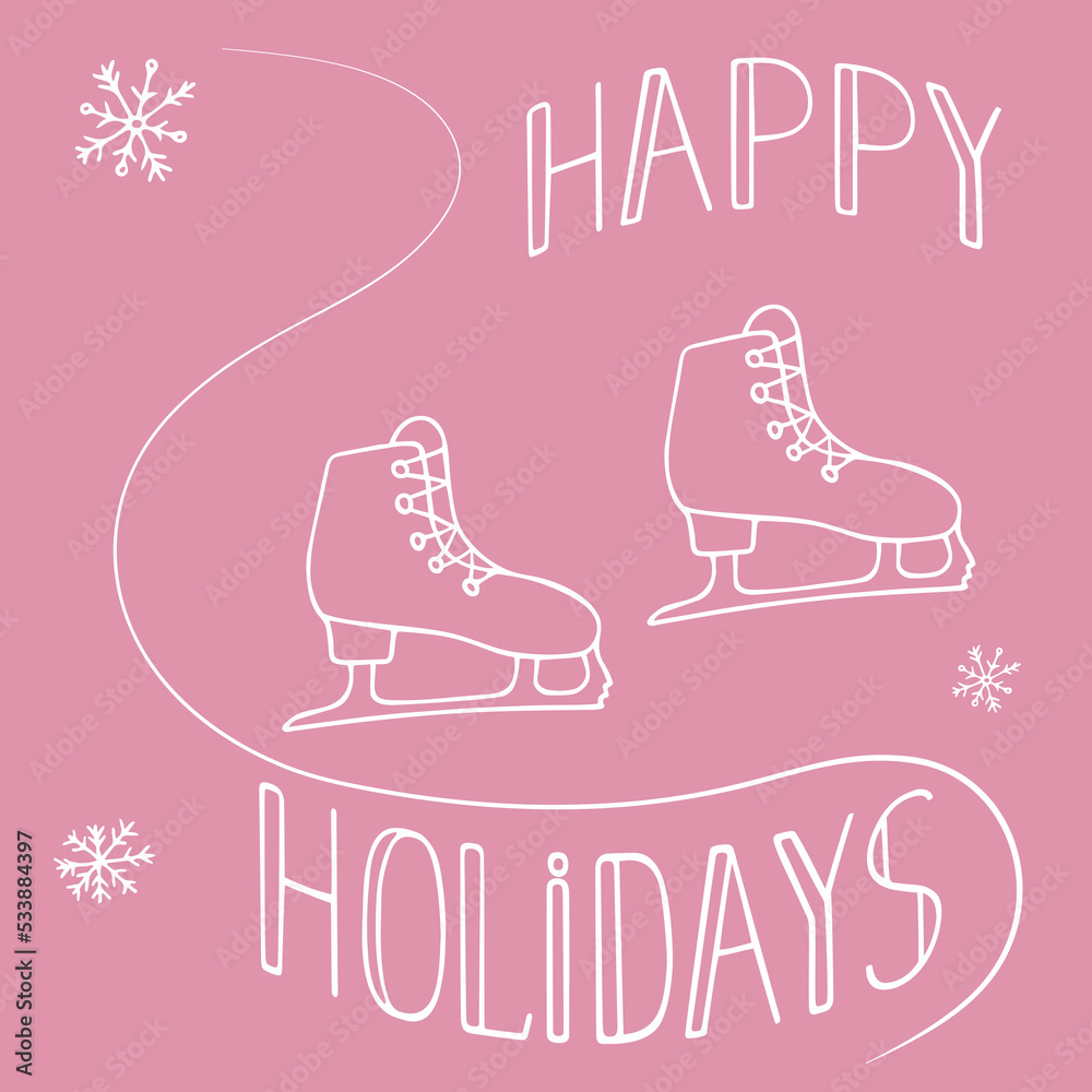 Obraz premium Vector winter background - doodle-style skates on a light background.