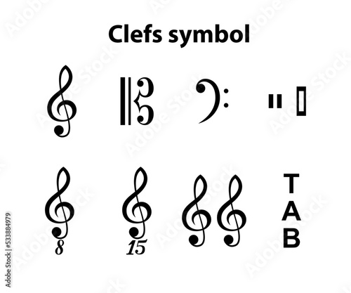 Clefs symbol vector silhouette black color isolated on white background. Musical notation vector.