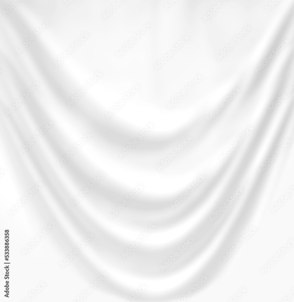 White wavy curtain and beautiful soft sheen, elegant, silky. Silk fabric texture, modern graceful curves and ripple pattern movement. Soft abstract style background.