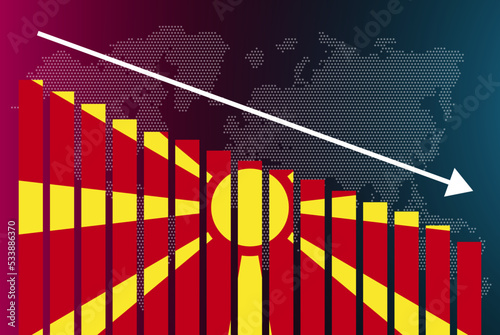 Macedonia bar chart graph, decreasing values, crisis and downgrade concept, news banner idea, fail and decrease