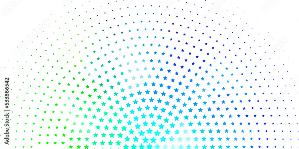 Light Blue, Green vector background with small and big stars. Light Blue, Green vector background with small and big stars.
