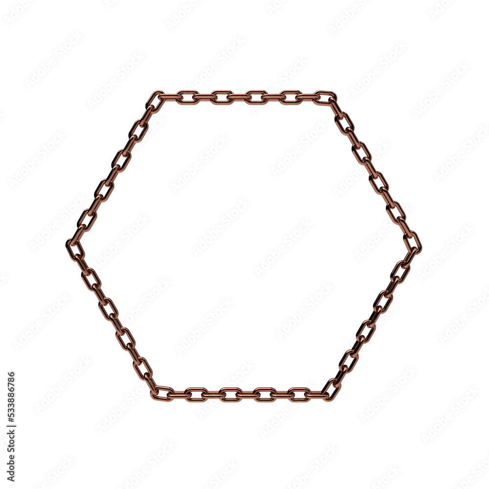 Bronze chain. 3D rendering illustration. Hexagon frame. Bronze chain. 3D rendering illustration. Hexagon frame.
