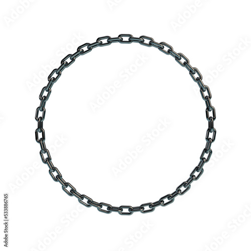 Metal chain. 3D rendering illustration. Circle frame.