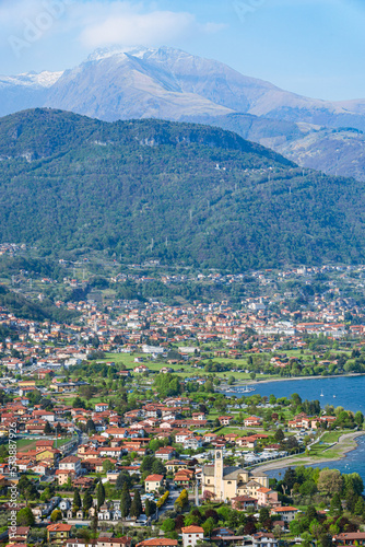 The landscape of Lake Como during spring, near the town of Musso, Italy - May 2022.