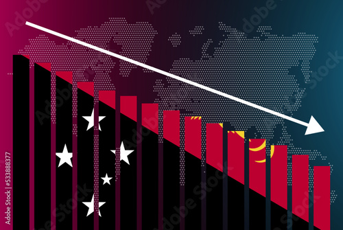 Papua New Guinea bar chart graph, decreasing values, crisis and downgrade concept, news banner idea, fail and decrease