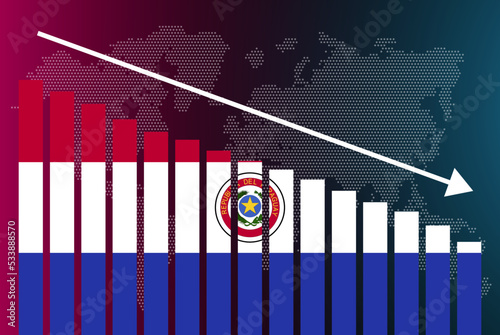 Paraguay bar chart graph, decreasing values, crisis and downgrade concept, news banner idea, fail and decrease