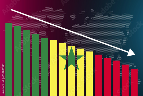 Senegal bar chart graph, decreasing values, crisis and downgrade concept, news banner idea, fail and decrease