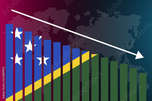 Solomon Island bar chart graph, decreasing values, crisis and downgrade concept, news banner idea, fail and decrease