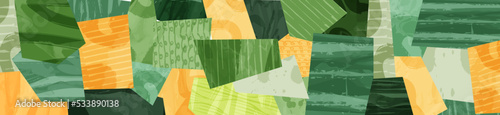 Abstract aesthetic eco green collage design. Organic nature shape vector illustration. Landscape field pattern background. Geometric field ornament. Contemporary ecology composition, rectangle frame