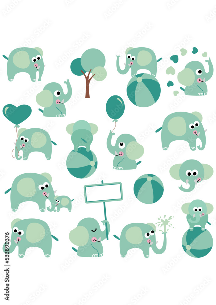 Obraz premium Fun package of baby elephant with set digital elements