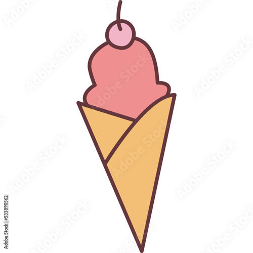 beautiful ice cream cone wafer cute doodle cartoon color cherry is toppings 
