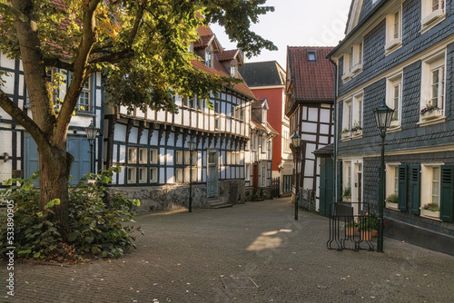 HATTINGEN, GERMANY - September 25th, 2022: Streets of Old Town (Altstadt) Hattingen, historic district of traditional German architecture photo