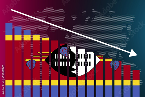 Swaziland bar chart graph, decreasing values, crisis and downgrade concept, news banner idea, fail and decrease