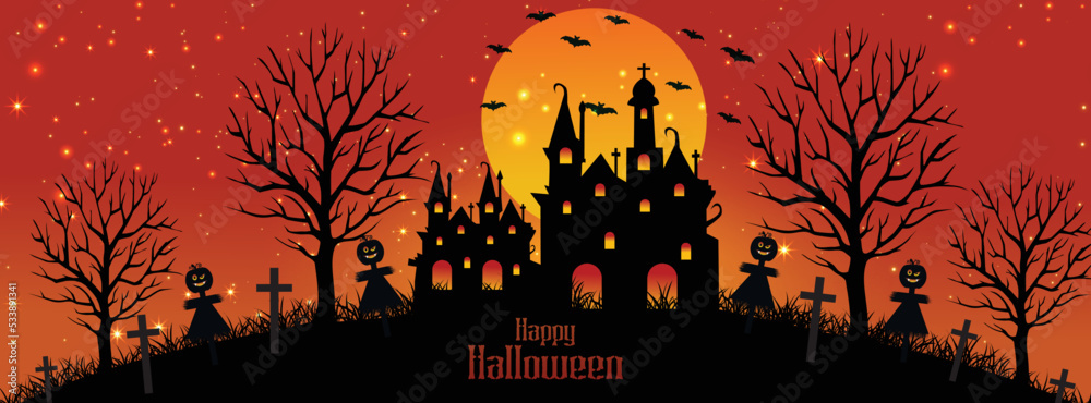 Halloween pumpkins black silhouette banner background Facebook cover page design 19