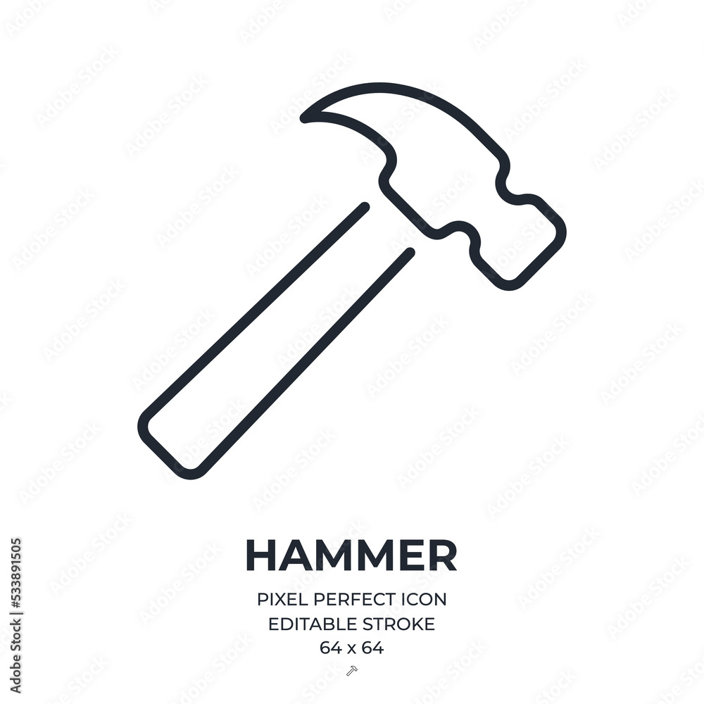 Hammer editable stroke outline icon isolated on white background flat vector illustration. Pixel perfect. 64 x 64. Hammer editable stroke outline icon isolated on white background flat vector illustration. Pixel perfect. 64 x 64.