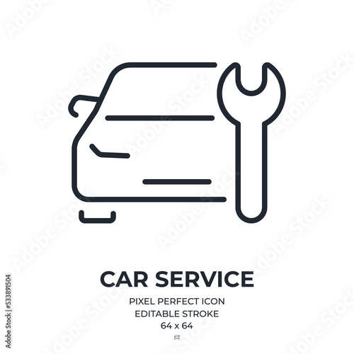 Car service editable stroke outline icon isolated on white background flat vector illustration. Pixel perfect. 64 x 64.