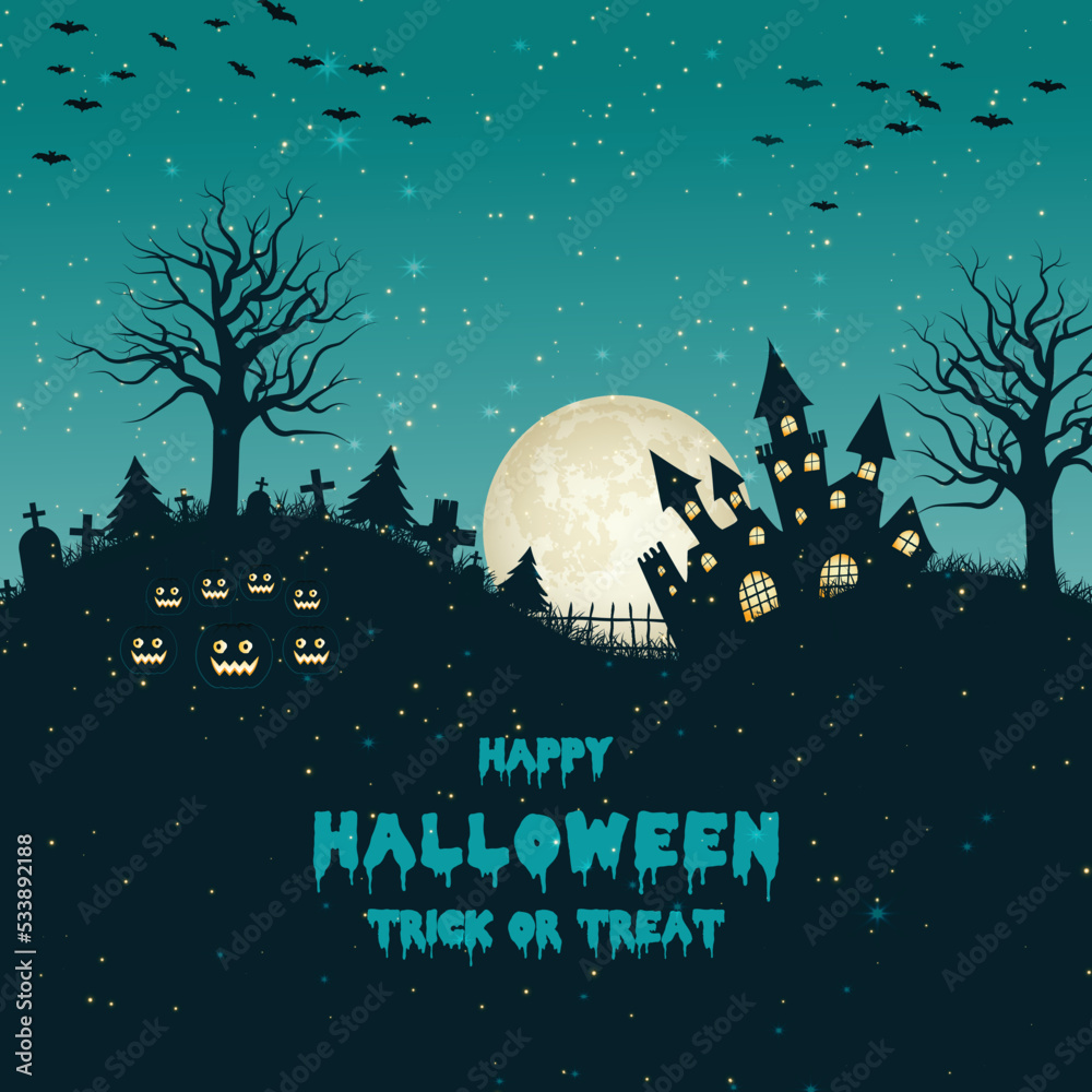 Spooky halloween with bats with a haunted house moon banner template 07