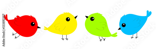 Bird set icon line. Cute kawaii cartoon funny baby character. Birds collection. Animal. Decoration element. Colorful sticker. Flat design. Isolated. White background.