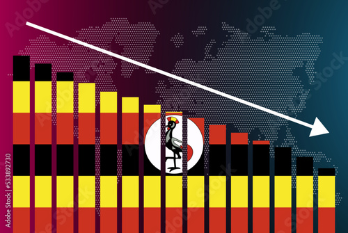 Uganda bar chart graph, decreasing values, crisis and downgrade concept, news banner idea, fail and decrease