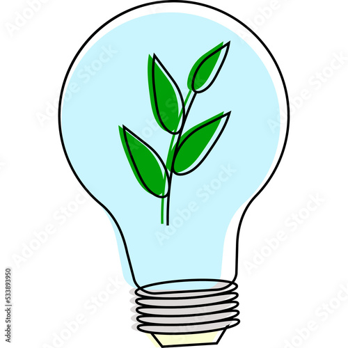 Light bulb with leaves. Eco concept.