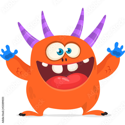 Funny cartoon monster waving hands. Halloween design. Vector illustrationof alien character