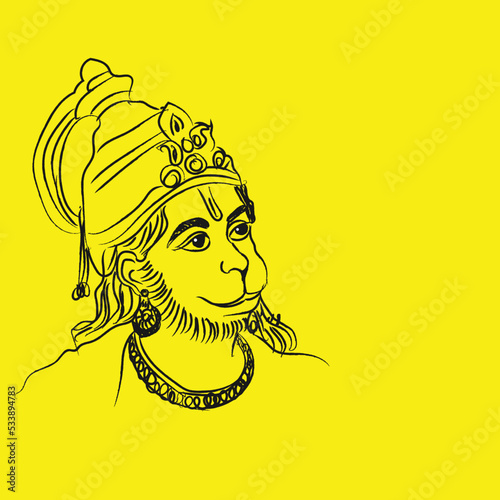 Slika na platnu hanuman ji line art isolated yellow background