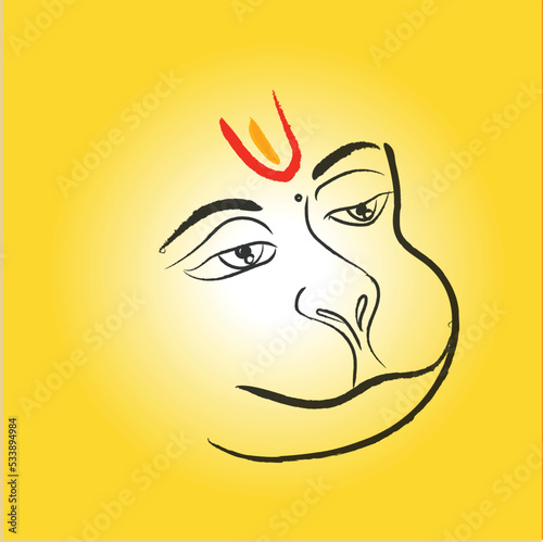 Schilderij op canvas line art lord hanuman digital drawing